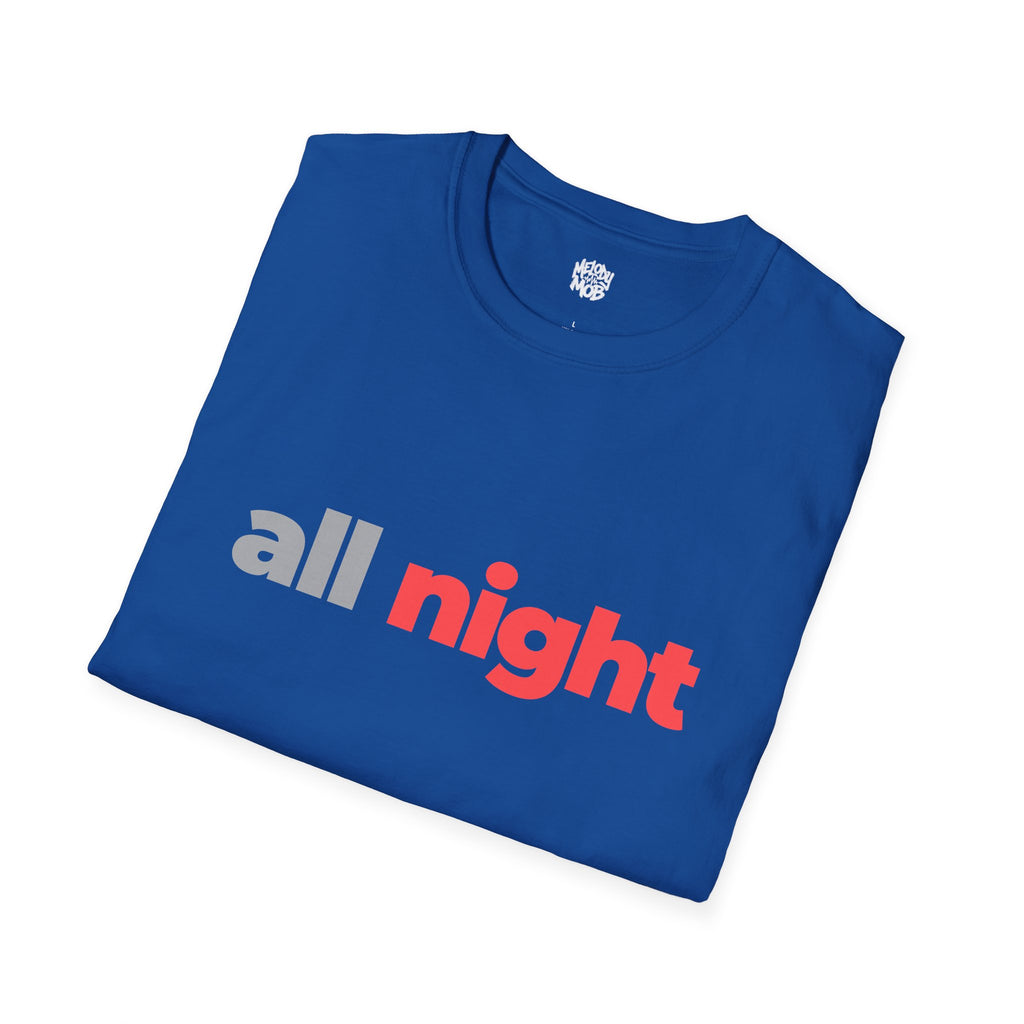 All Night T-Shirt | Grey & Red Slogan Tee | Melody Mob Sammi Dae Unisex Softstyle Gift