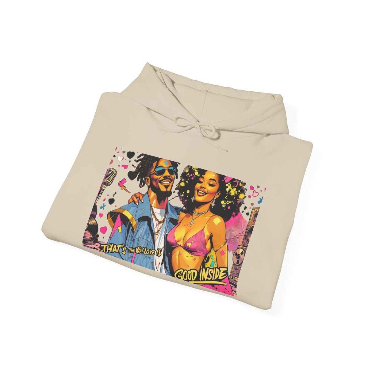 Hoodie - Afro Pop Couple Graphic Pullover (Colorful Retro Comic Art)