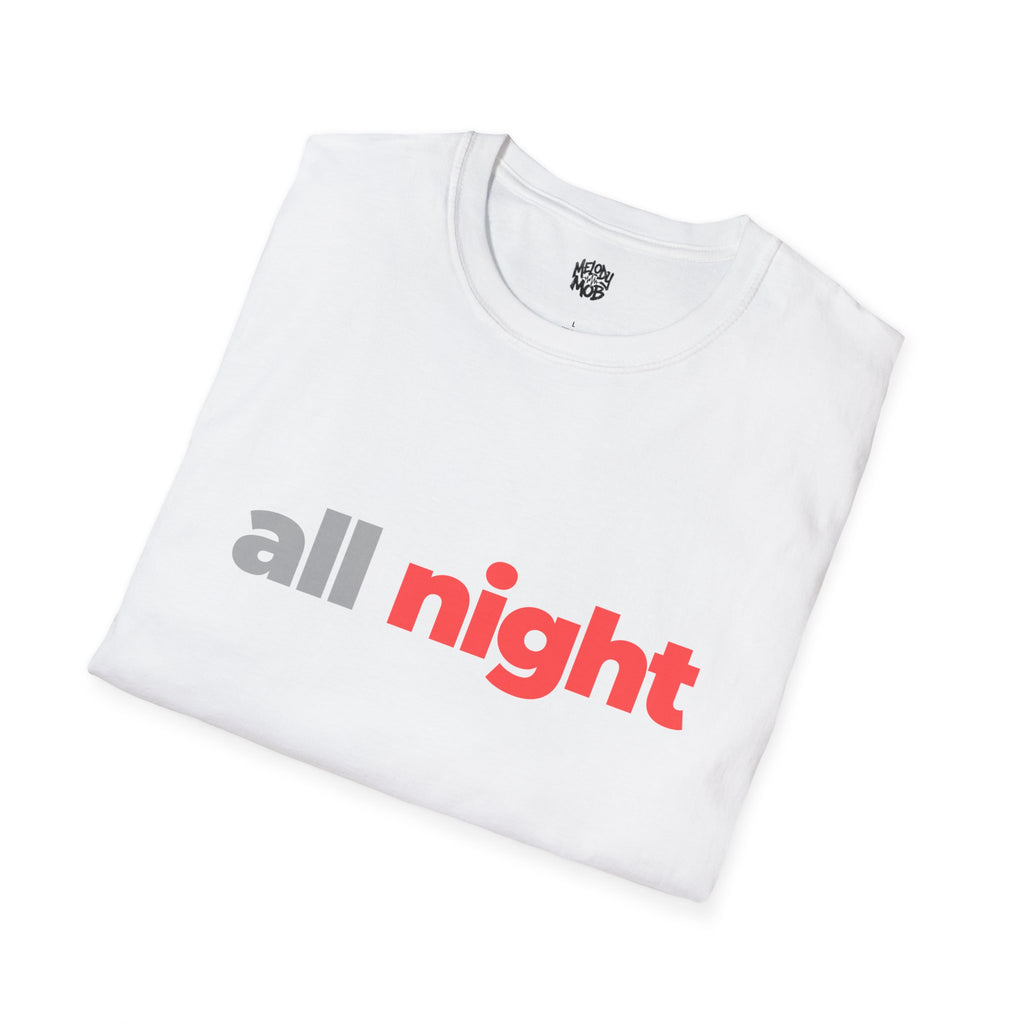 All Night T-Shirt | Grey & Red Slogan Tee | Melody Mob Sammi Dae Unisex Softstyle Gift