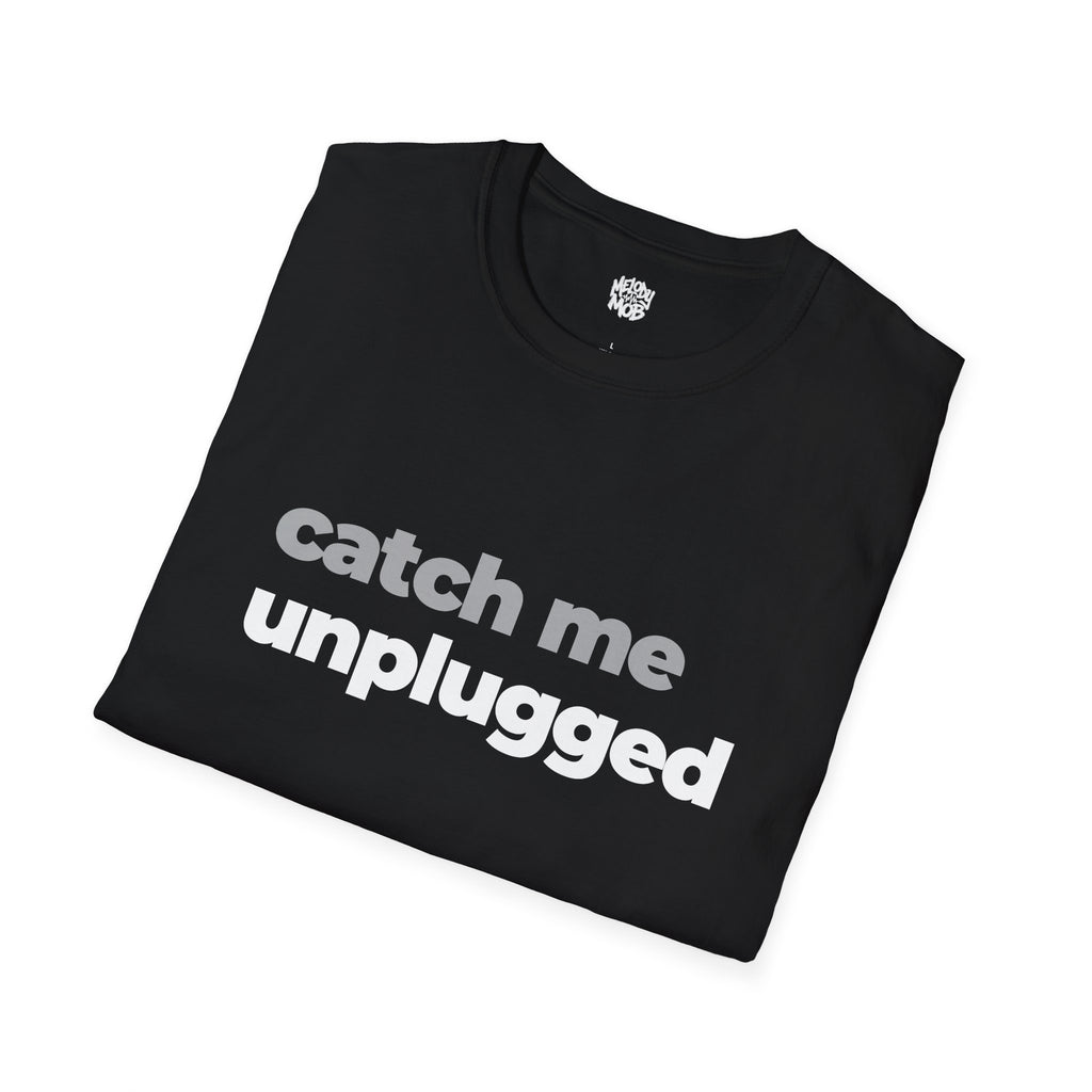 Catch Me Unplugged T-Shirt | Grey & Black Slogan Tee | Melody Mob Sammi Dae Unisex Softstyle Gift