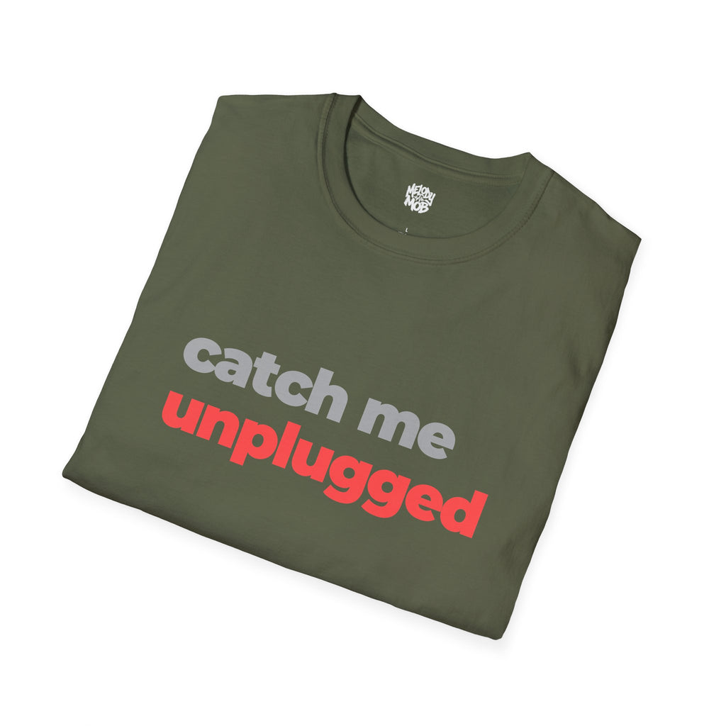 Catch Me Unplugged T-Shirt | Grey & Red Slogan Tee | Melody Mob Sammi Dae Unisex Softstyle Gift