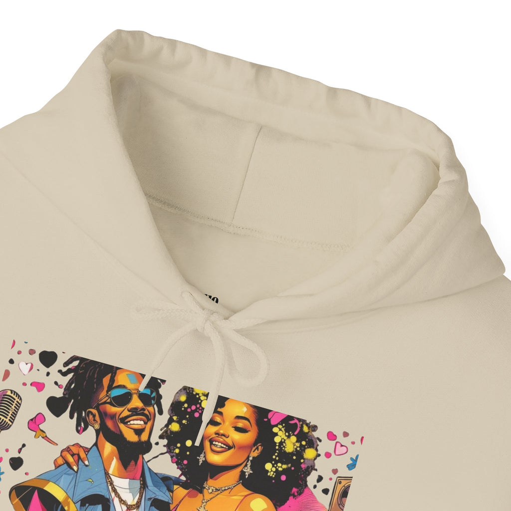 Hoodie - Afro Pop Couple Graphic Pullover (Colorful Retro Comic Art)