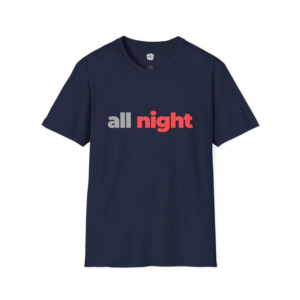 All Night T-Shirt | Grey & Red Slogan Tee | Melody Mob Sammi Dae Unisex Softstyle Gift