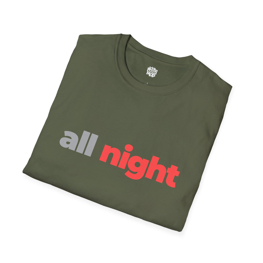 All Night T-Shirt | Grey & Red Slogan Tee | Melody Mob Sammi Dae Unisex Softstyle Gift
