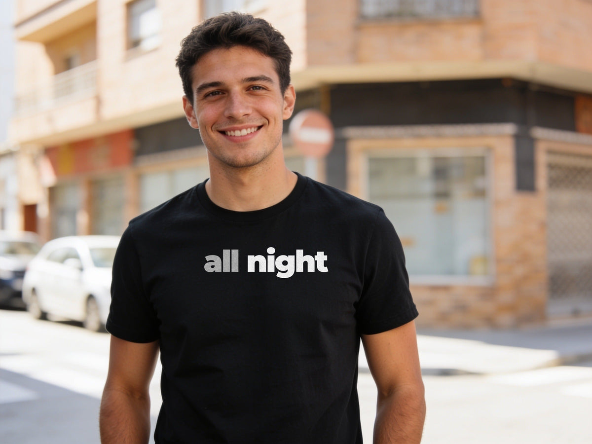 All Night T-Shirt | Grey & Black Slogan Tee | Melody Mob Sammi Dae Unisex Softstyle Gift