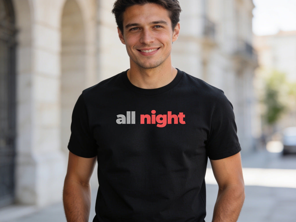 All Night T-Shirt | Grey & Red Slogan Tee | Melody Mob Sammi Dae Unisex Softstyle Gift