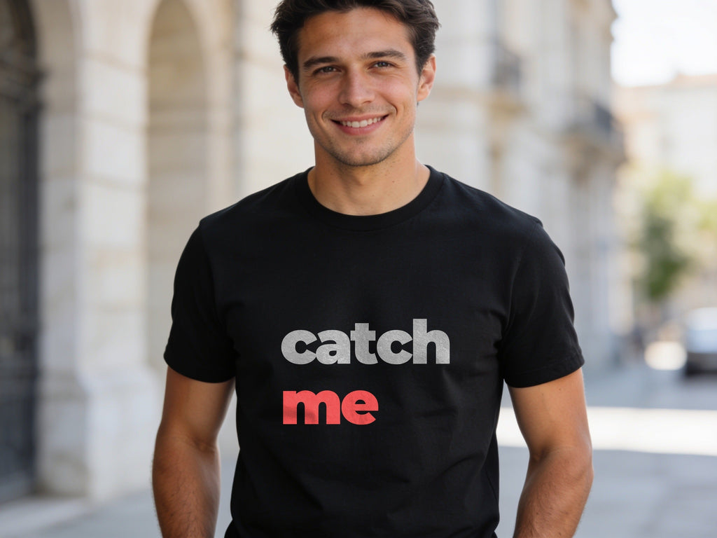 Catch Me T-Shirt | Grey & Red Slogan Tee | Melody Mob Sammi Dae Unisex Softstyle Gift