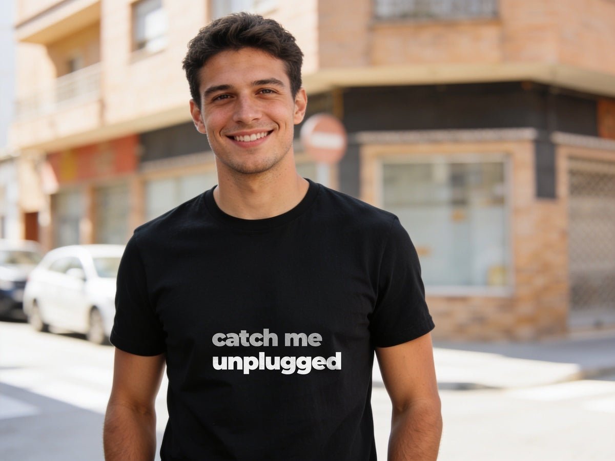 Catch Me Unplugged T-Shirt | Grey & Black Slogan Tee | Melody Mob Sammi Dae Unisex Softstyle Gift