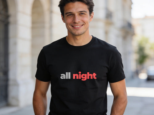 All Night T-Shirt | Grey & Red Slogan Tee | Melody Mob Sammi Dae Unisex Softstyle Gift