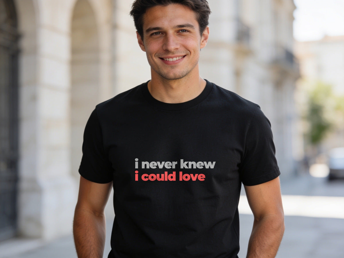 I Never Knew I Could Love T-Shirt | Grey & Red Slogan Tee | Melody Mob Sammi Dae Unisex Softstyle Gift