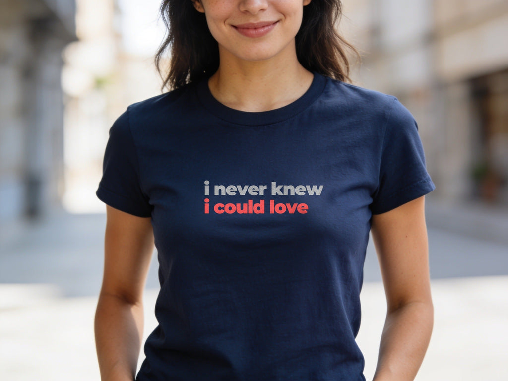 I Never Knew I Could Love T-Shirt | Grey & Red Slogan Tee | Melody Mob Sammi Dae Unisex Softstyle Gift