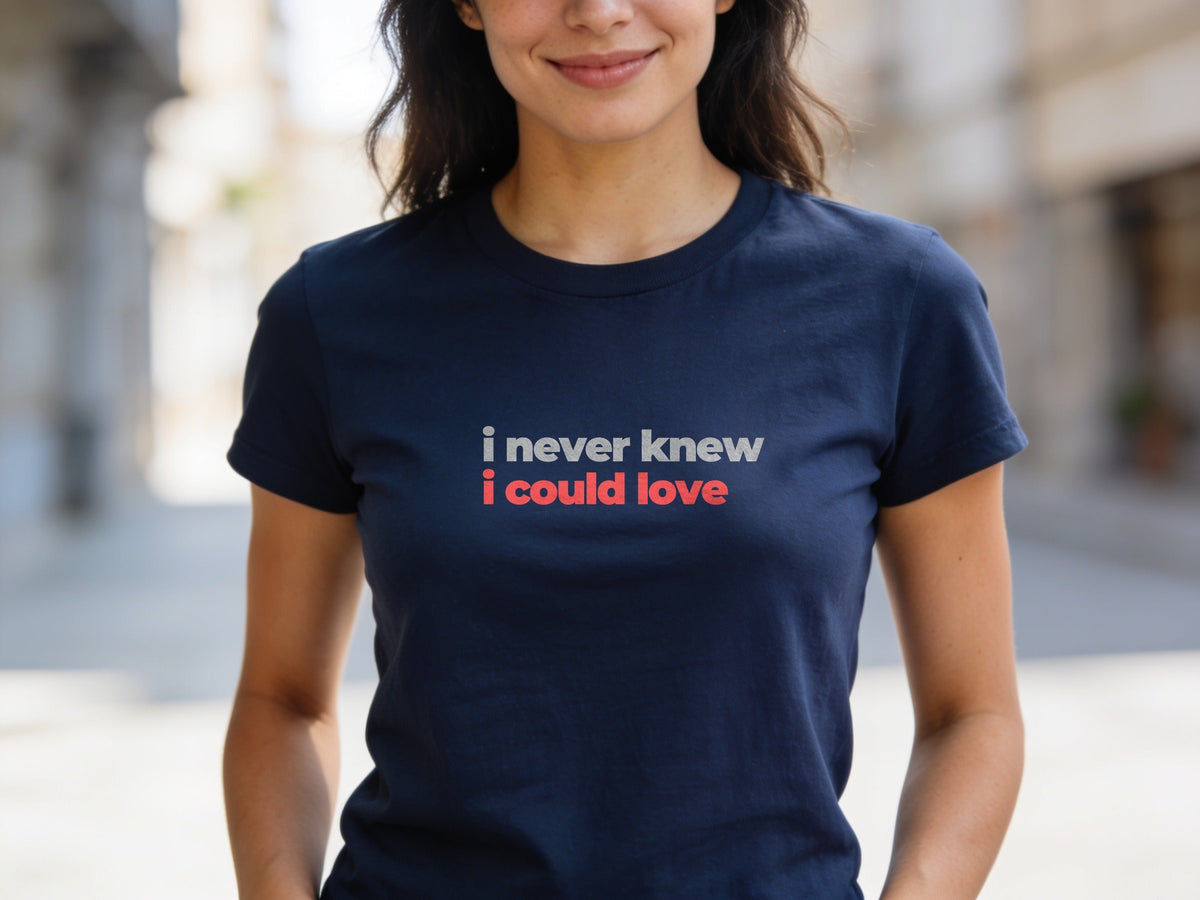 I Never Knew I Could Love T-Shirt | Grey & Red Slogan Tee | Melody Mob Sammi Dae Unisex Softstyle Gift