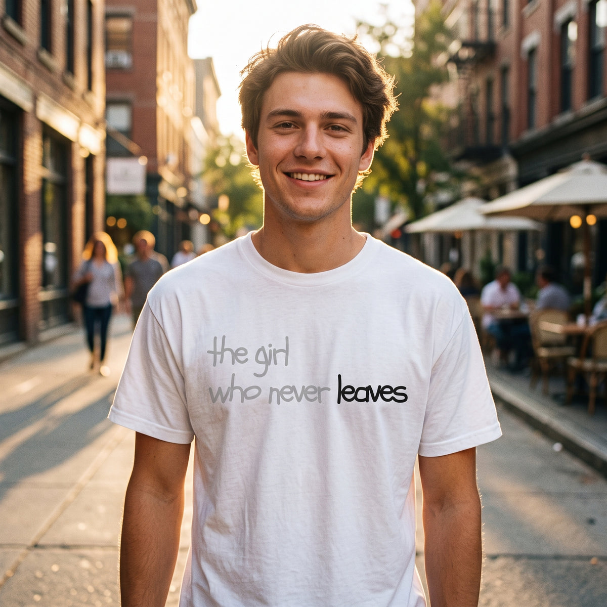 The Girl Who Never Leaves T-Shirt | Grey & Black Slogan Tee | Melody Mob Unisex Softstyle Gift
