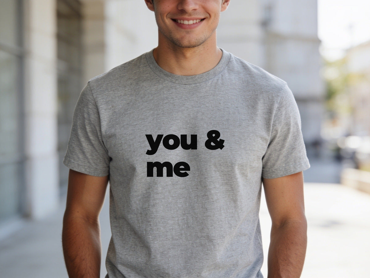 You & Me black slogan tee on model
